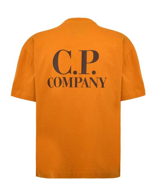 C P Company Orange Logo Crew Neck T-Shirt for men
