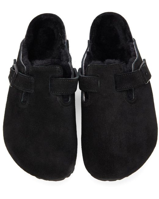 Birkenstock Black Boston 'Mink' Shearling Mules