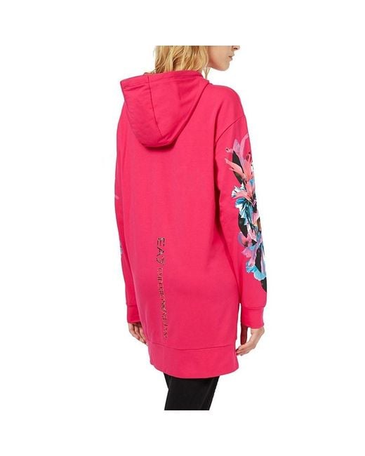 EA7 Pink Ea7 Series Floral Pattern Hooded Long Sweaters