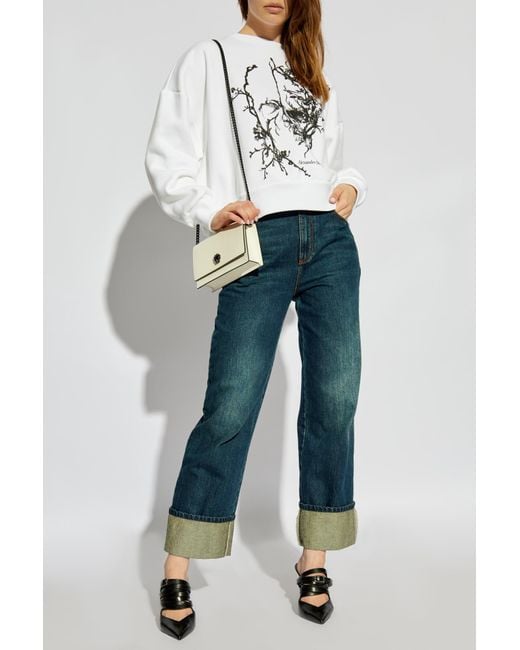 McQueen White Graphic Printed Crewneck Sweatshirt