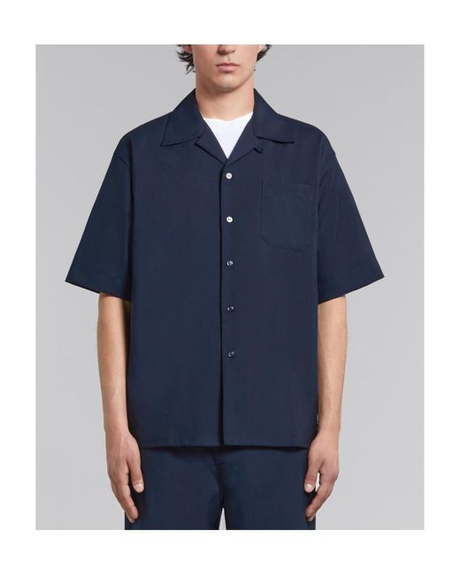 Marni Blue Patch Pocket Short-Sleeved Shirt for men
