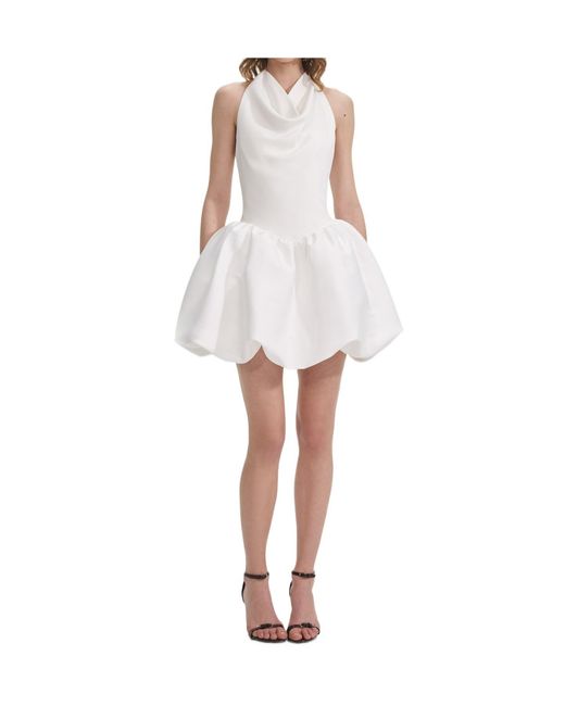 Self-Portrait White Halterneck Gathered Mini Dress