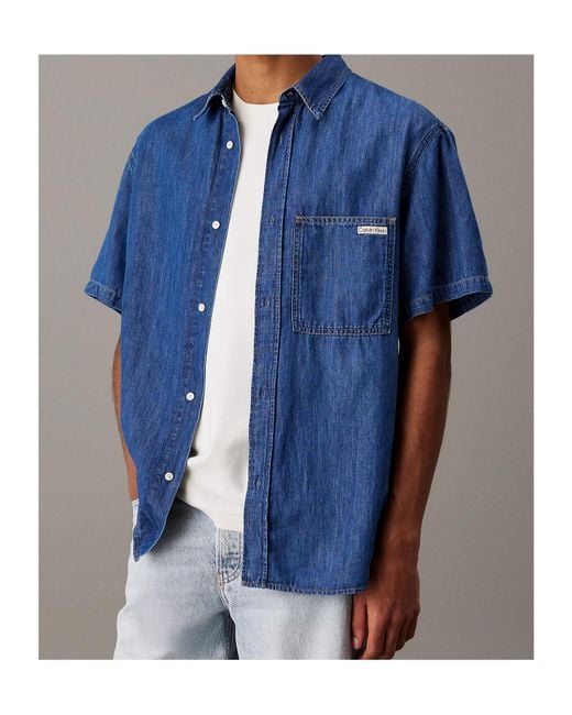 Calvin Klein Blue Denim Short Sleeve Shirt for men