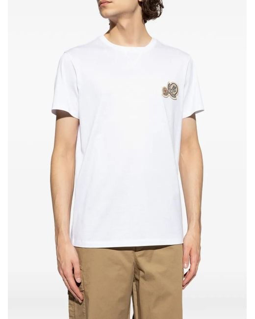 Moncler White Logo-Patch T-Shirt for men
