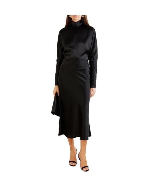 Galvan Black Valetta Satin Midi Skirt