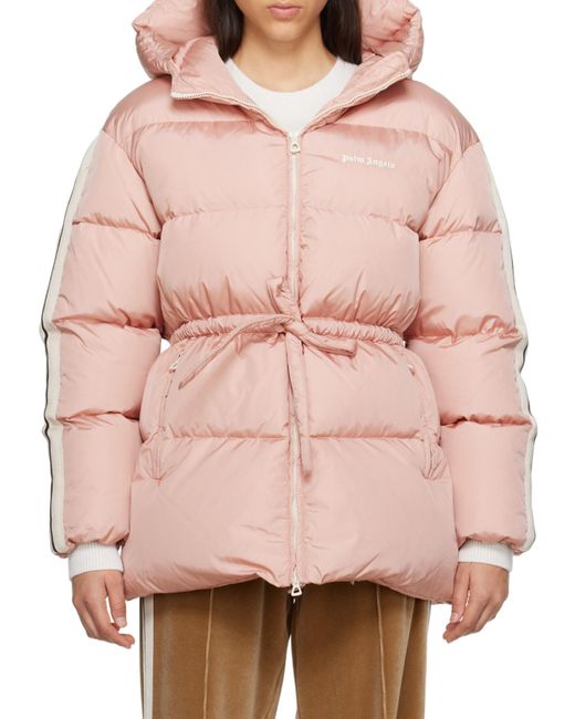 Palm Angels Pink Logo Embroidered Down Jacket