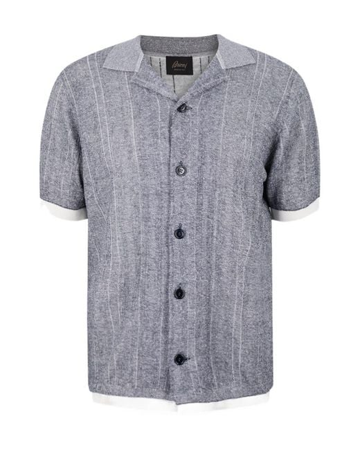 Brioni Gray Ribbed-Knit Contrast-Trim Polo Shirt for men