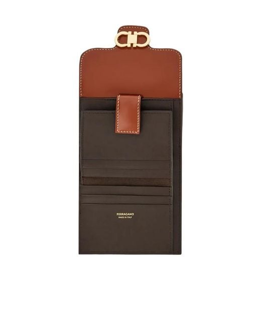 Ferragamo Brown Gancini Compact Wallet