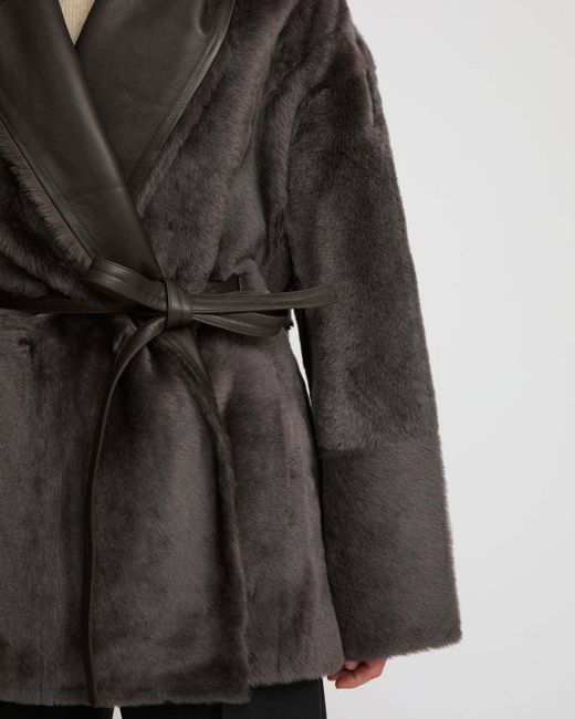 Yves Salomon Black Leather-Trimmed Shearling Jacket