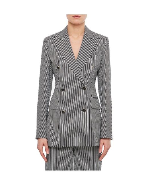 Max Mara Gray Double Breasted Pinstriped Blazer