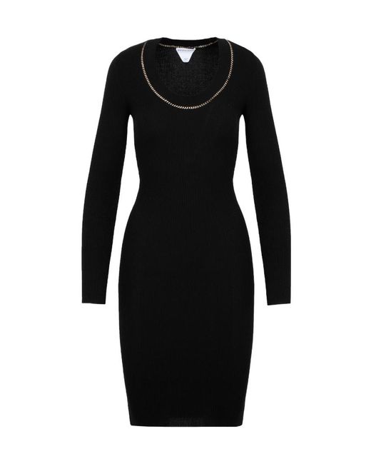 Bottega Veneta Black Chain Embellished Knitted Dress