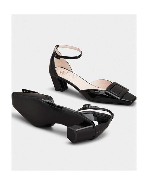 Roger Vivier Black Belle Vivier Ankle Strap Lacquered Buckle Pumps