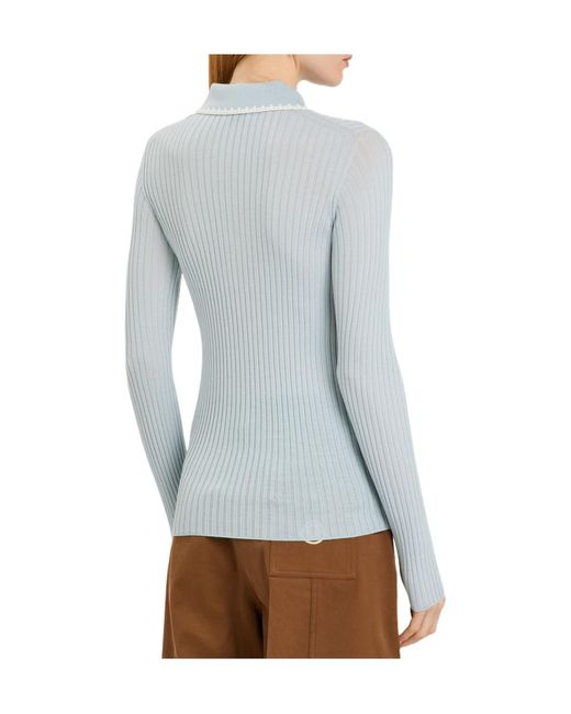 Moncler Blue Ribbed Polo Top