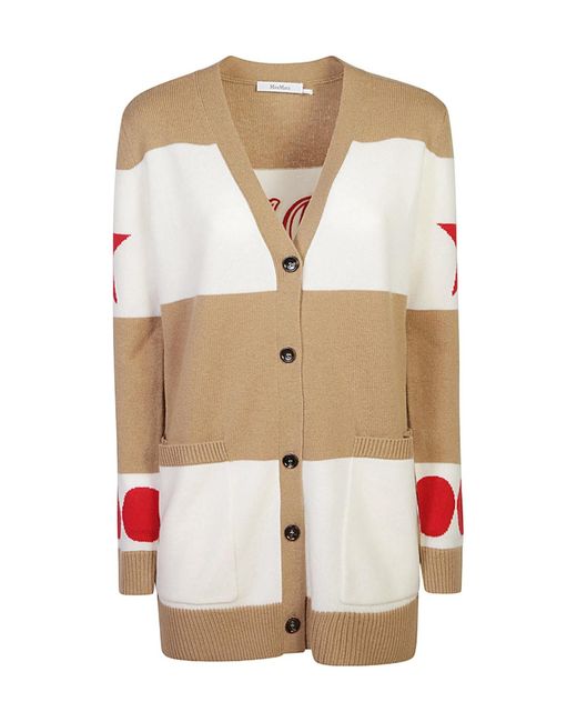 Max Mara White Valido V-Neck Long-Sleeved Cardigan