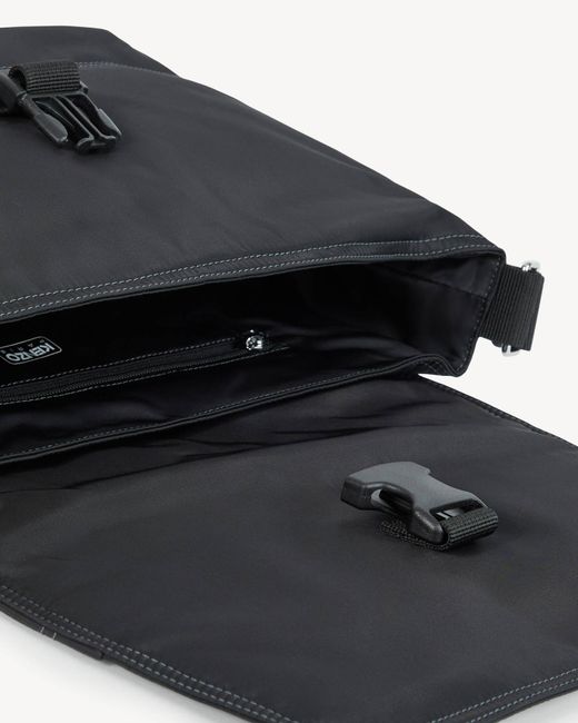KENZO Black Logo-Embroidered Foldover Top Messenger Bag for men
