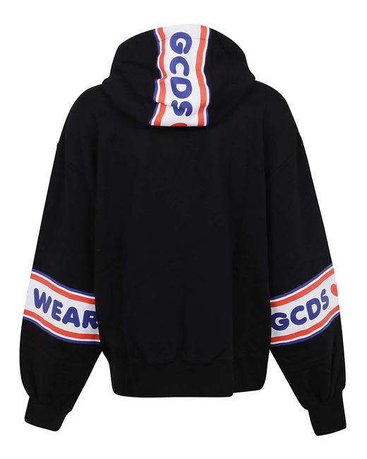 Gcds Blue Logo Tape Printed Hoodie for men