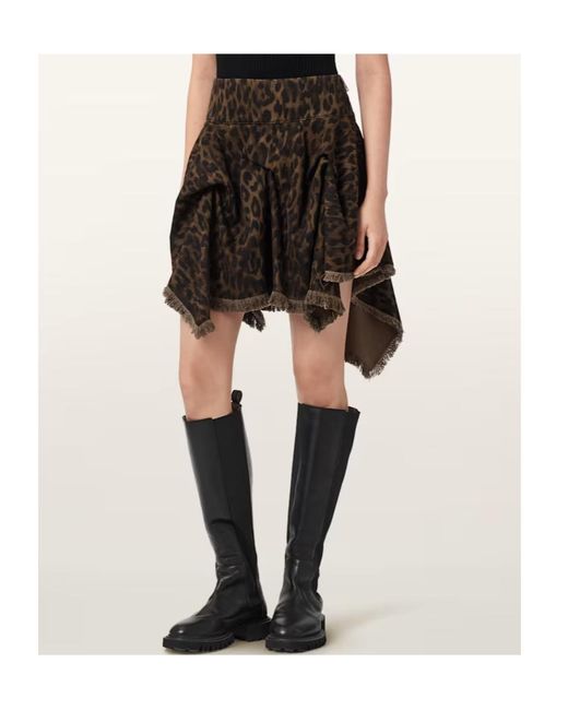 AllSaints Black Crissy Leopard Print Denim Mini Skirt