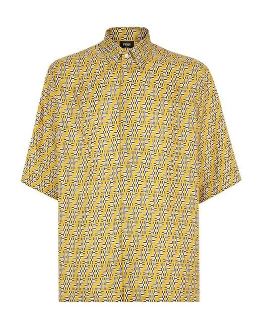Fendi Yellow Ff Labyrinth Silk Shirt for men