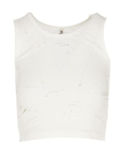 R13 White Destroyed Cropped Tank Top