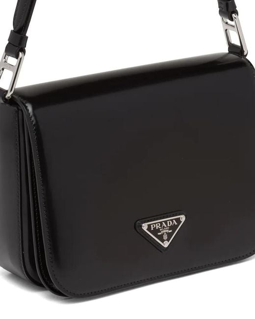Prada Black Brushed Leather Shoulder Bag