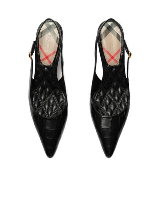 Burberry Black Crocodile-Effect Leather Dame Slingback Pumps