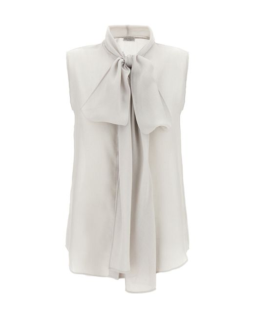 Brunello Cucinelli Gray Monile Detailed Knit Sweater