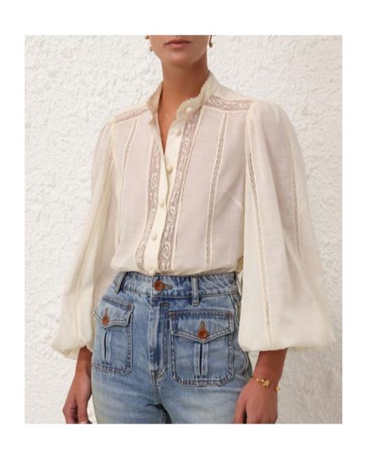 Zimmermann Natural Halliday Lace-Trim Cotton Shirt