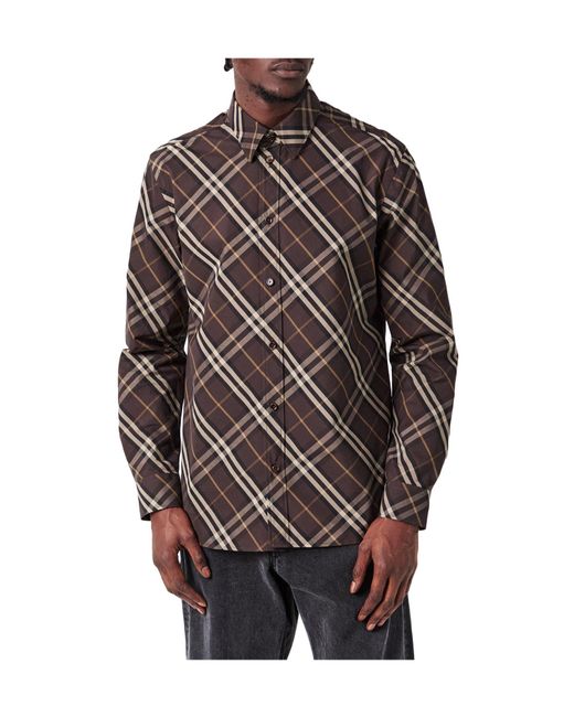 Burberry Brown Long Sleeve Patterned Shirt for men