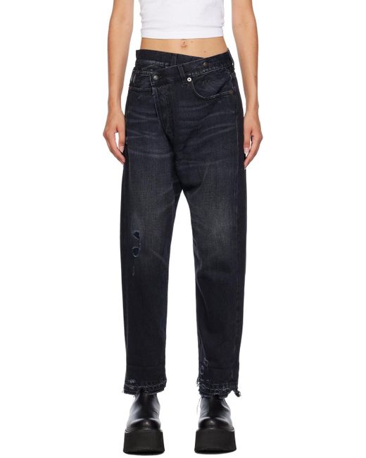 R13 Blue Crossover Distressed Cropped Jeans