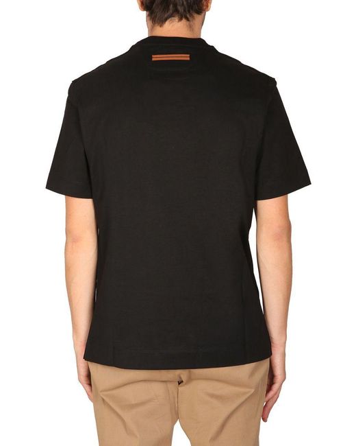 Zegna Black Logo Round-Neck T-Shirt for men