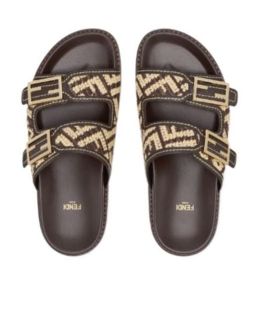 Fendi Brown Feel Logo Detailed Slides