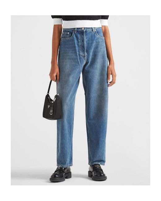 Prada Blue Triangle Wide-Leg Jeans