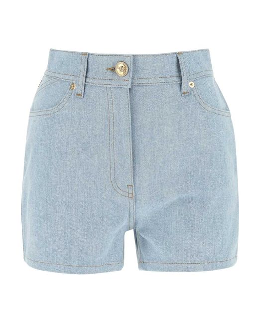 Versace Blue I Ventagli Patchwork Denim Shorts
