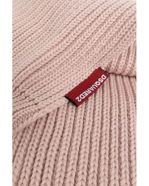 DSquared² Pink Knitted Hat And Scarf Set