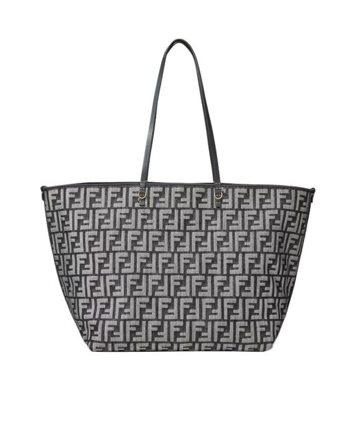 Fendi Black Roll Large Ff Jacqurd Reversible Tote Bag
