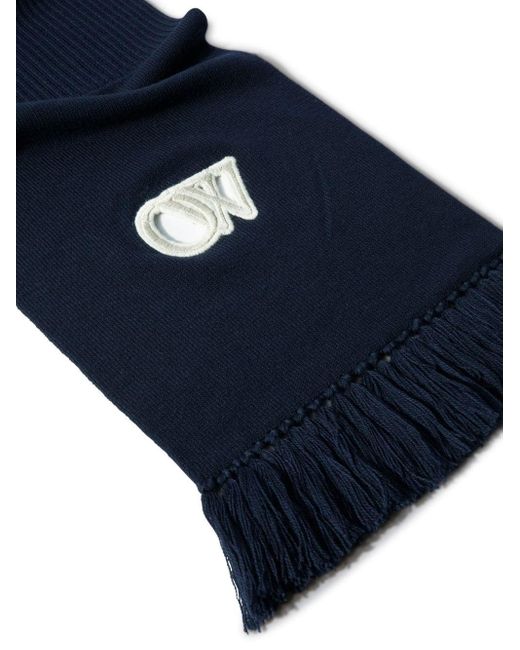 Off-White c/o Virgil Abloh Blue Logo Embroidered Fringed Edge Scarf