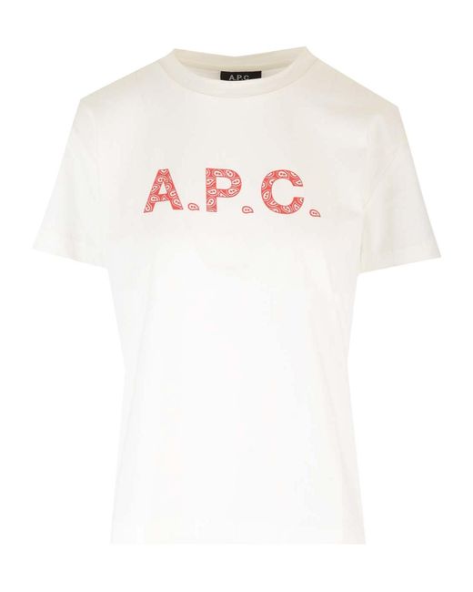 A.P.C. White Logo Printed Crewneck T-Shirt