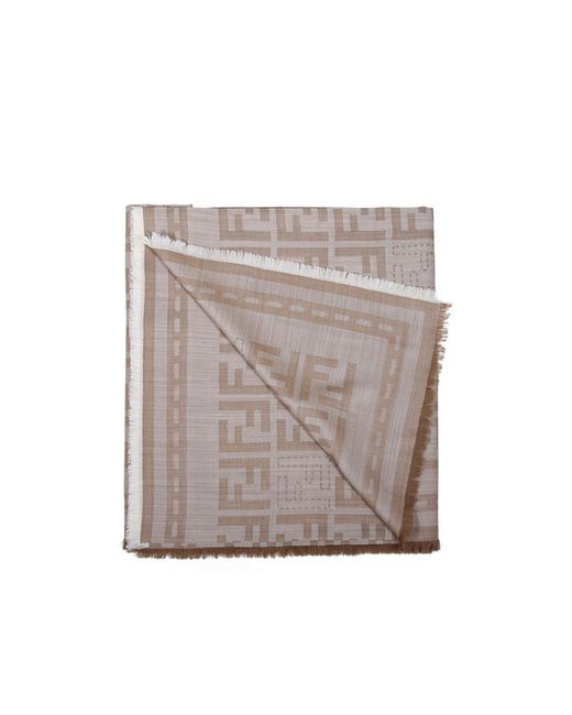Fendi Gray Ff Jacquard Frayed-Hem Scarf
