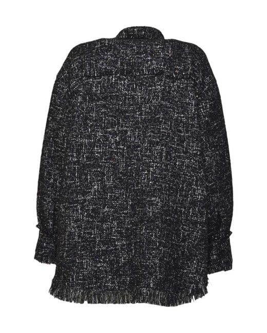 MSGM Black Long-Sleeved Fringed Edge Jacket