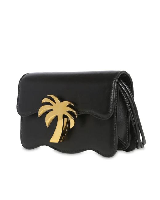 Palm Angels Black Logo Plaque Beach Bag