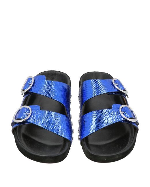 Isabel Marant Blue Metallic Stylish Snake-Print Slides