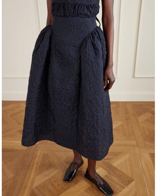 CECILIE BAHNSEN Blue Floral-Jacquard Midi Skirt