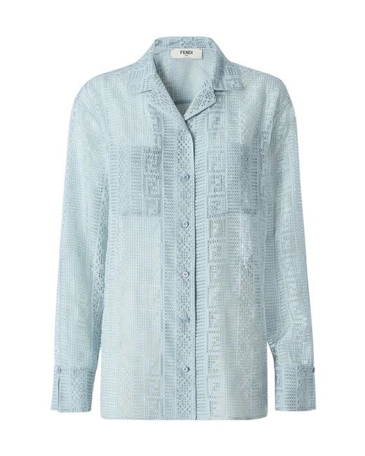 Fendi Blue Long Sleeved Pattern Printed Shirt
