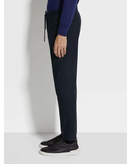 Zegna Blue Drawstring Elastic Waist Pants for men