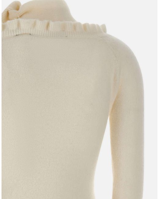 ROTATE BIRGER CHRISTENSEN White Ruffled-Detail Tie Neck Off-Shoulder Top