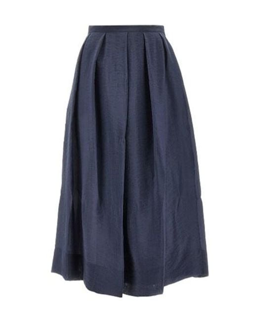 Emporio Armani Blue Pleated Midi Skirt