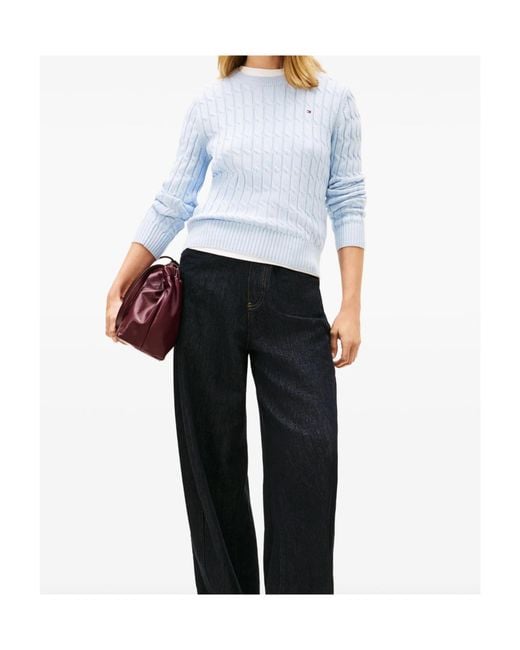 Tommy Hilfiger Blue Cable-Knit Logo Sweater