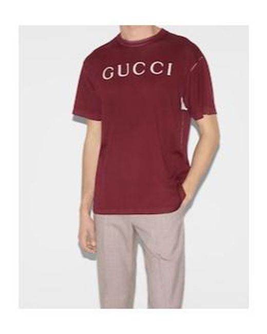 Gucci Red Cotton Jersey T-Shirt With Print for men