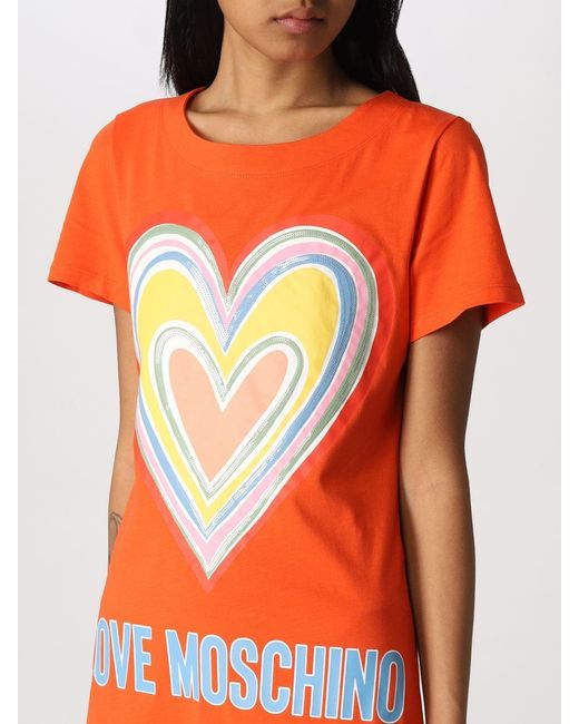 Moschino Orange Printed Pattern Short-Sleeved Slim Dress