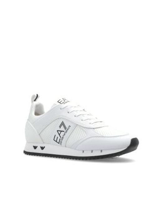 EA7 White Logo Printed Low-Top Sneakers